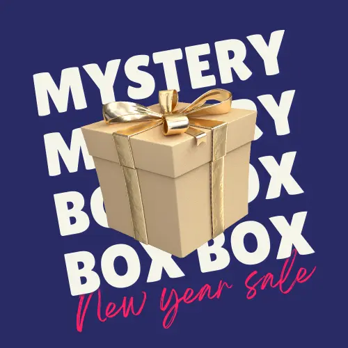 Blue, Gold Modern Mystery Box New Year Sale Poster Mystery Box for Kids